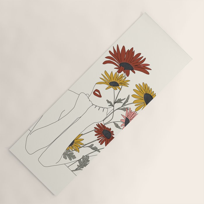 Colorful Thoughts Minimal Line Girl with Sunflowers Yoga Mat Gallery Image 1