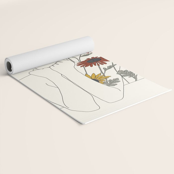 Colorful Thoughts Minimal Line Girl with Sunflowers Yoga Mat Gallery Image 2