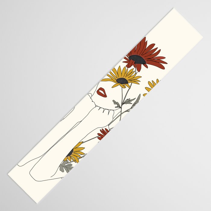 Colorful Thoughts Minimal Line Girl with Sunflowers Table Runner Gallery Image 3