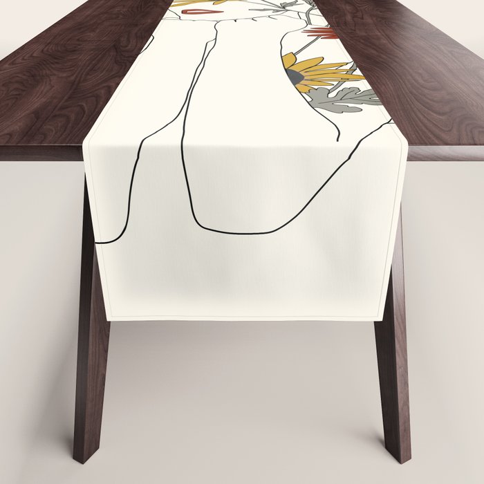Colorful Thoughts Minimal Line Girl with Sunflowers Table Runner Gallery Image 1