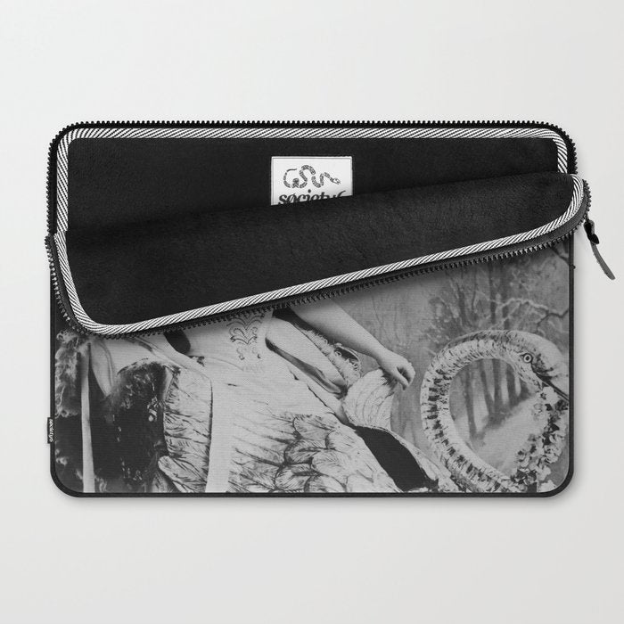 Eyes wide open, Lillian Russell, 1895 seated masquerade ball portrait black and white photograph Laptop Sleeve Gallery Image 2