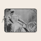 Eyes wide open, Lillian Russell, 1895 seated masquerade ball portrait black and white photograph Laptop Sleeve Gallery Image 1