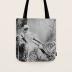 Eyes wide open, Lillian Russell, 1895 seated masquerade ball portrait black and white photograph Tote Bag Gallery Image 1