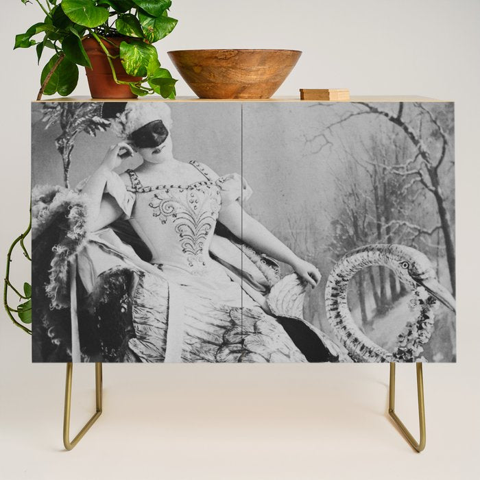 Eyes wide open, Lillian Russell, 1895 seated masquerade ball portrait black and white photograph Credenza Gallery Image 1