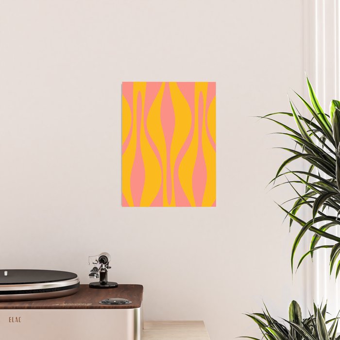 Mid Century Modern Abstract Lounge Pattern in Yellow Orange and Pink Coral Poster Gallery Image 2