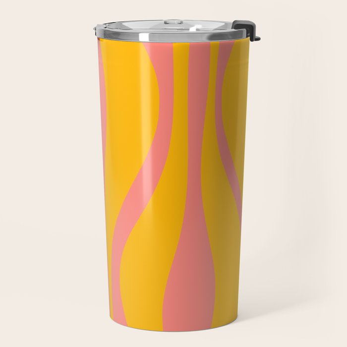 Mid Century Modern Abstract Lounge Pattern in Yellow Orange and Pink Coral Travel Mug Gallery Image 2