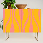 Mid Century Modern Abstract Lounge Pattern in Yellow Orange and Pink Coral Credenza Gallery Image 1