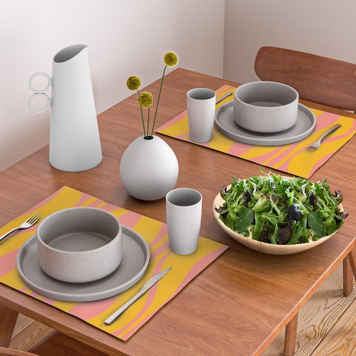 Mid Century Modern Abstract Lounge Pattern in Yellow Orange and Pink Coral Placemat Gallery Image 2