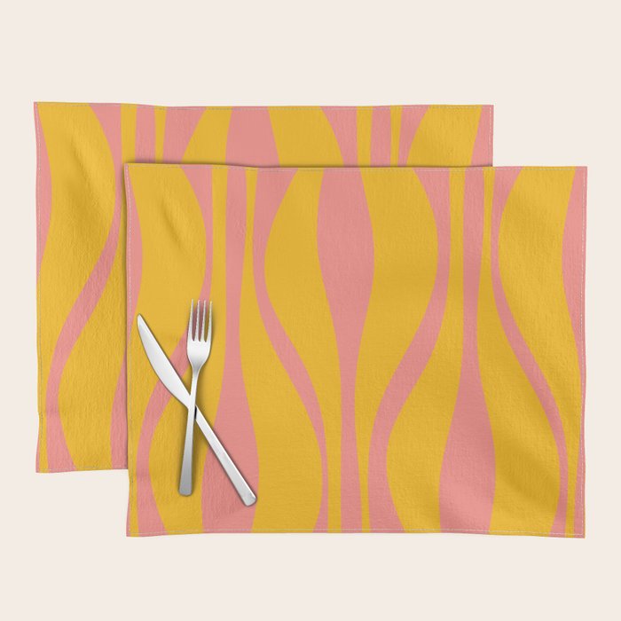 Mid Century Modern Abstract Lounge Pattern in Yellow Orange and Pink Coral Placemat Gallery Image 1