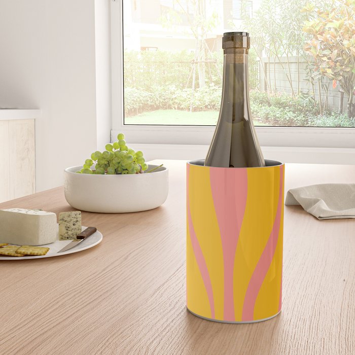 Mid Century Modern Abstract Lounge Pattern in Yellow Orange and Pink Coral Wine Chiller Gallery Image 4