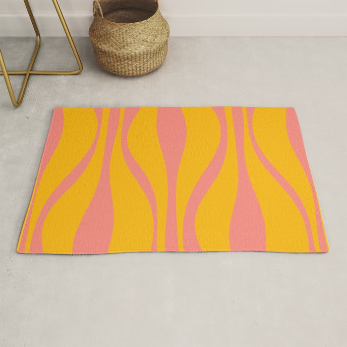 Mid Century Modern Abstract Lounge Pattern in Yellow Orange and Pink Coral Rug Gallery Image 1