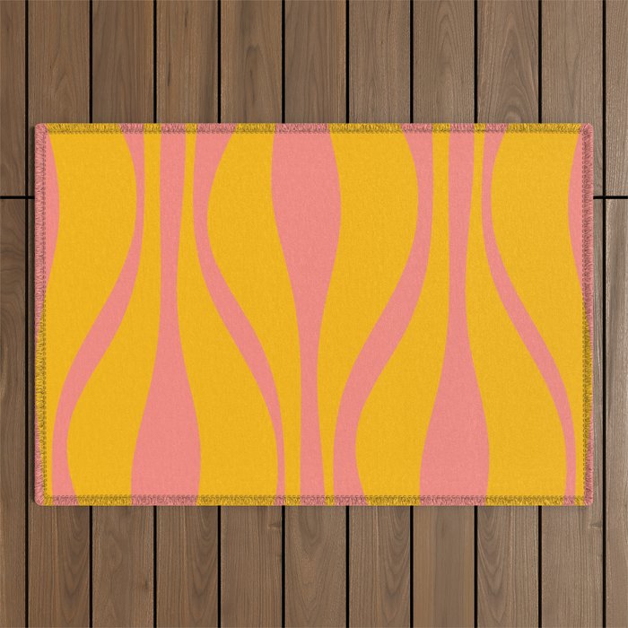 Mid Century Modern Abstract Lounge Pattern in Yellow Orange and Pink Coral Outdoor Rug Gallery Image 1