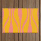 Mid Century Modern Abstract Lounge Pattern in Yellow Orange and Pink Coral Outdoor Rug Gallery Image 1