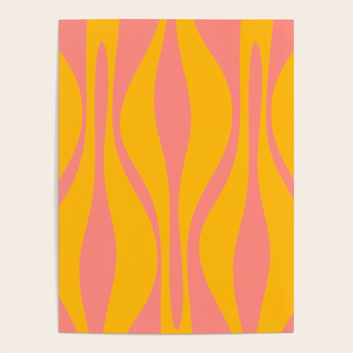 Mid Century Modern Abstract Lounge Pattern in Yellow Orange and Pink Coral Poster Gallery Image 4