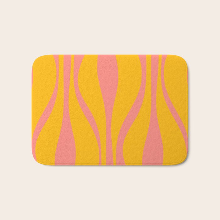 Mid Century Modern Abstract Lounge Pattern in Yellow Orange and Pink Coral Bath Mat Gallery Image 1