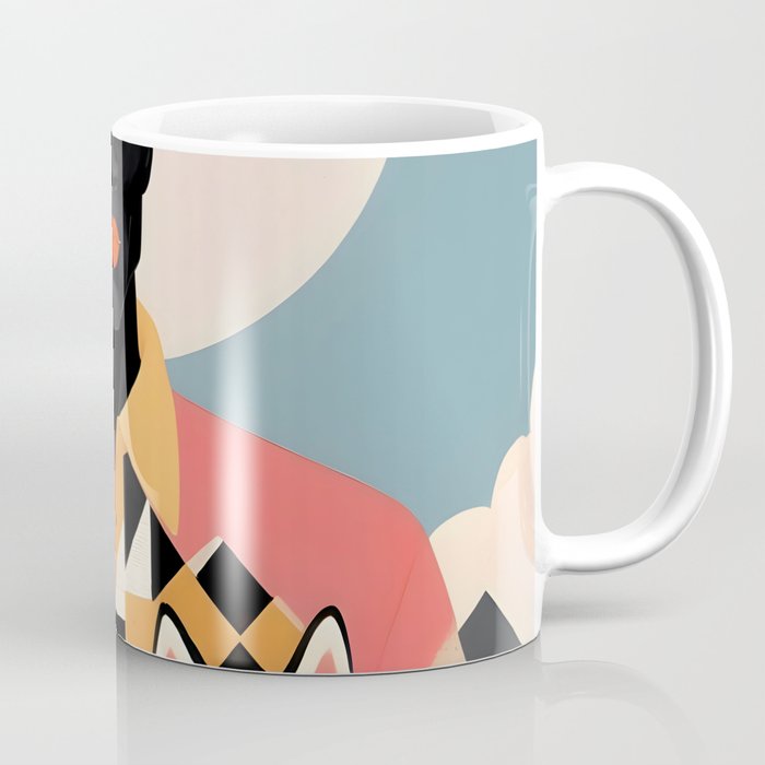 Winter Companion, Dog Pet Black Man Collage, Frosty Snow Mountain Travel Adventure, Eclectic Texture Concept Contemporary Modern Graphic Design Coffee Mug Gallery Image 1