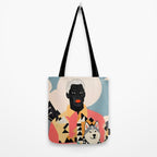Winter Companion, Dog Pet Black Man Collage, Frosty Snow Mountain Travel Adventure, Eclectic Texture Concept Contemporary Modern Graphic Design Tote Bag Gallery Image 2