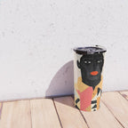 Winter Companion, Dog Pet Black Man Collage, Frosty Snow Mountain Travel Adventure, Eclectic Texture Concept Contemporary Modern Graphic Design Travel Mug Gallery Image 4