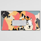 Winter Companion, Dog Pet Black Man Collage, Frosty Snow Mountain Travel Adventure, Eclectic Texture Concept Contemporary Modern Graphic Design Desk Mat Gallery Image 1