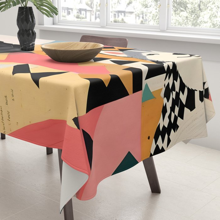 Winter Companion, Dog Pet Black Man Collage, Frosty Snow Mountain Travel Adventure, Eclectic Texture Concept Contemporary Modern Graphic Design Tablecloth Gallery Image 3