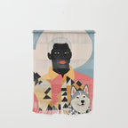 Winter Companion, Dog Pet Black Man Collage, Frosty Snow Mountain Travel Adventure, Eclectic Texture Concept Contemporary Modern Graphic Design Wall Hanging Gallery Image 1