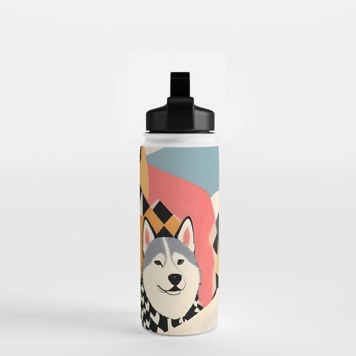Winter Companion, Dog Pet Black Man Collage, Frosty Snow Mountain Travel Adventure, Eclectic Texture Concept Contemporary Modern Graphic Design Water Bottle Gallery Image 2