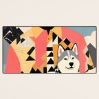 Winter Companion, Dog Pet Black Man Collage, Frosty Snow Mountain Travel Adventure, Eclectic Texture Concept Contemporary Modern Graphic Design Desk Mat Gallery Image 3