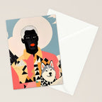 Winter Companion, Dog Pet Black Man Collage, Frosty Snow Mountain Travel Adventure, Eclectic Texture Concept Contemporary Modern Graphic Design Stationery Card Gallery Image 2