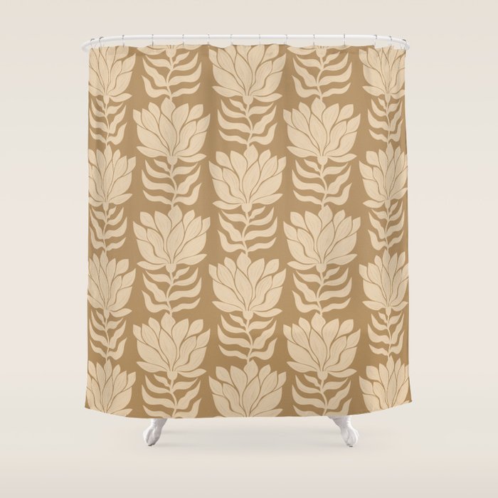 Beige Modern Abstract Flowers Shower Curtain Gallery Image 1