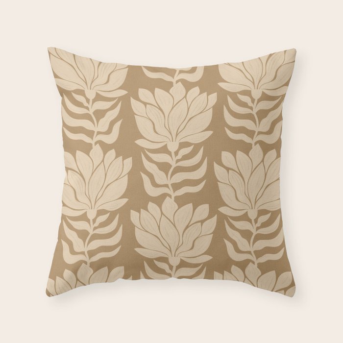 Beige Modern Abstract Flowers Throw Pillow Gallery Image 1