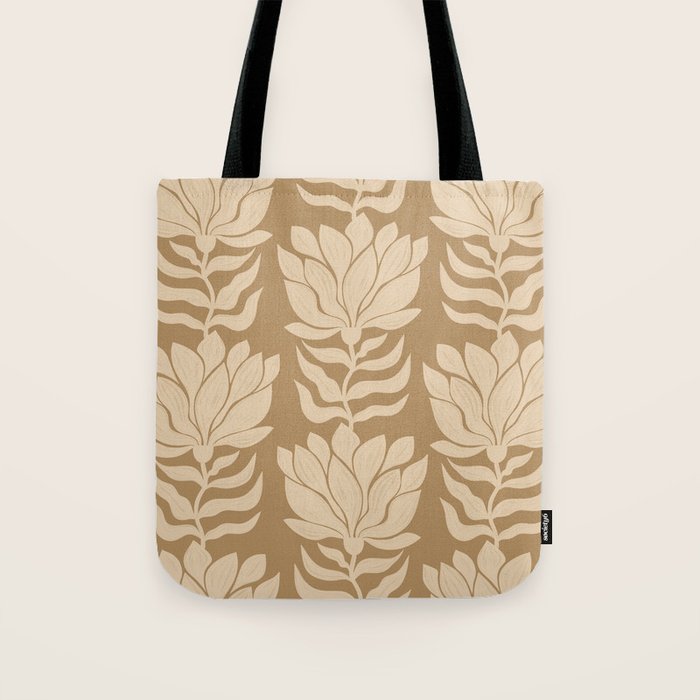 Beige Modern Abstract Flowers Tote Bag Gallery Image 1