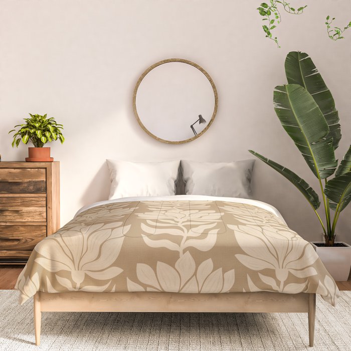 Beige Modern Abstract Flowers Comforter Gallery Image 3