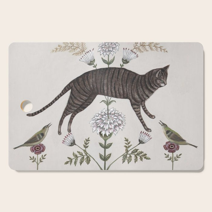 Brown Tabby with Birds Cutting Board Gallery Image 1