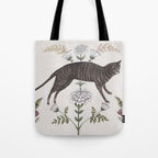 Brown Tabby with Birds Tote Bag Gallery Image 1