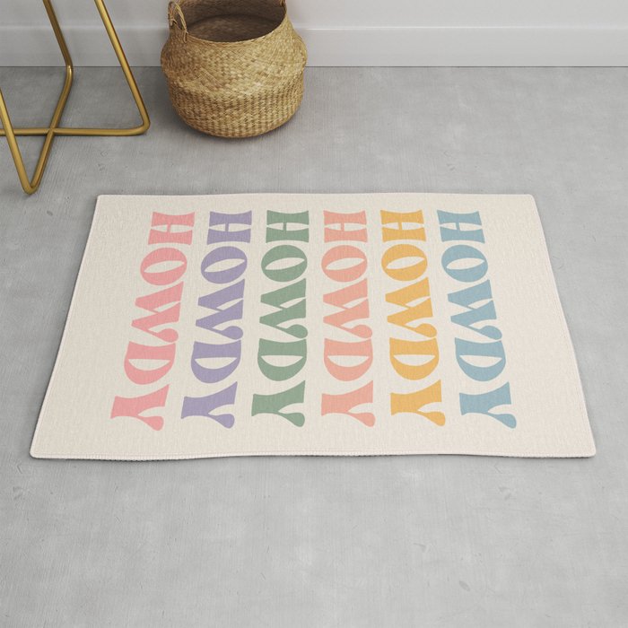 Howdy Colorful Retro Quote Rug Gallery Image 1