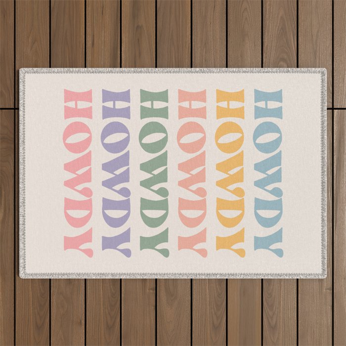 Howdy Colorful Retro Quote Outdoor Rug Gallery Image 1