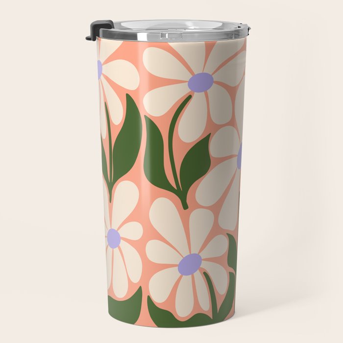 Oh, Daisy! Peach, off-white, purple and green Travel Mug Gallery Image 3