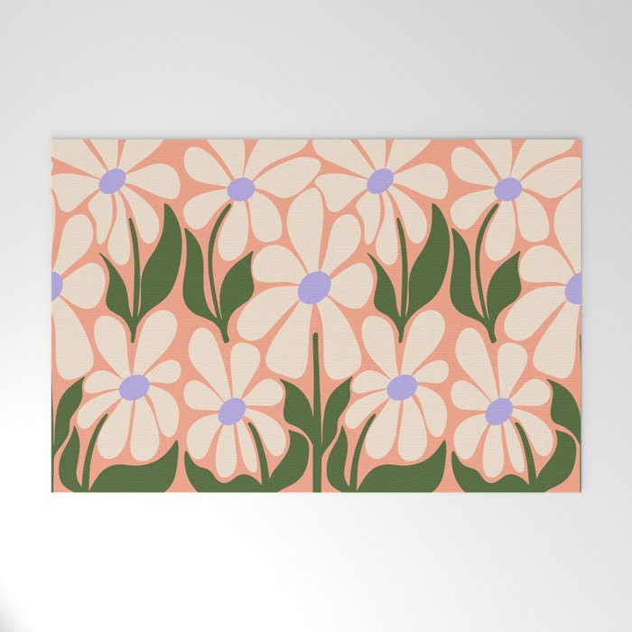 Oh, Daisy! Peach, off-white, purple and green Welcome Mat Gallery Image 1