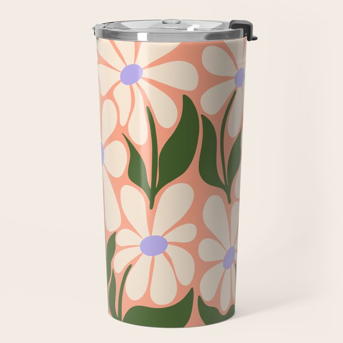 Oh, Daisy! Peach, off-white, purple and green Travel Mug Gallery Image 2