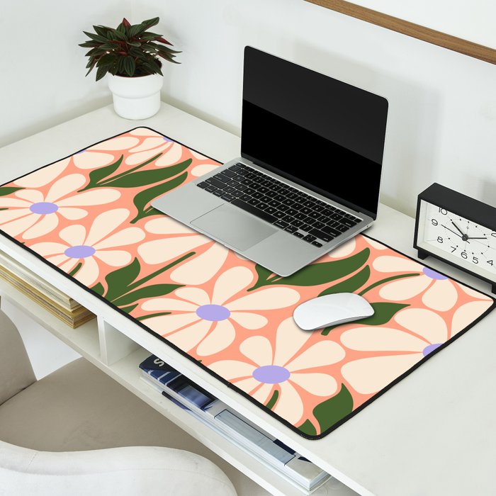 Oh, Daisy! Peach, off-white, purple and green Desk Mat Gallery Image 2
