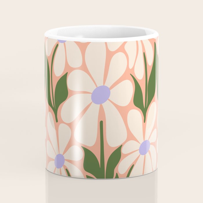 Oh, Daisy! Peach, off-white, purple and green Coffee Mug Gallery Image 4