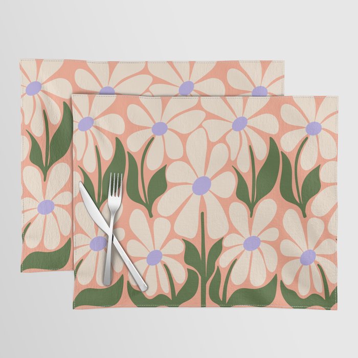 Oh, Daisy! Peach, off-white, purple and green Placemat Gallery Image 1
