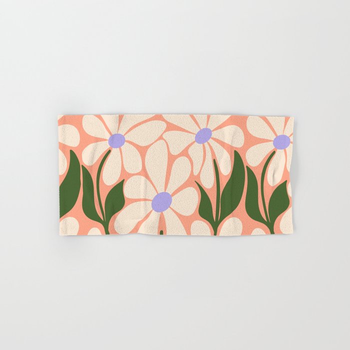 Oh, Daisy! Peach, off-white, purple and green Bath Towel Gallery Image 1
