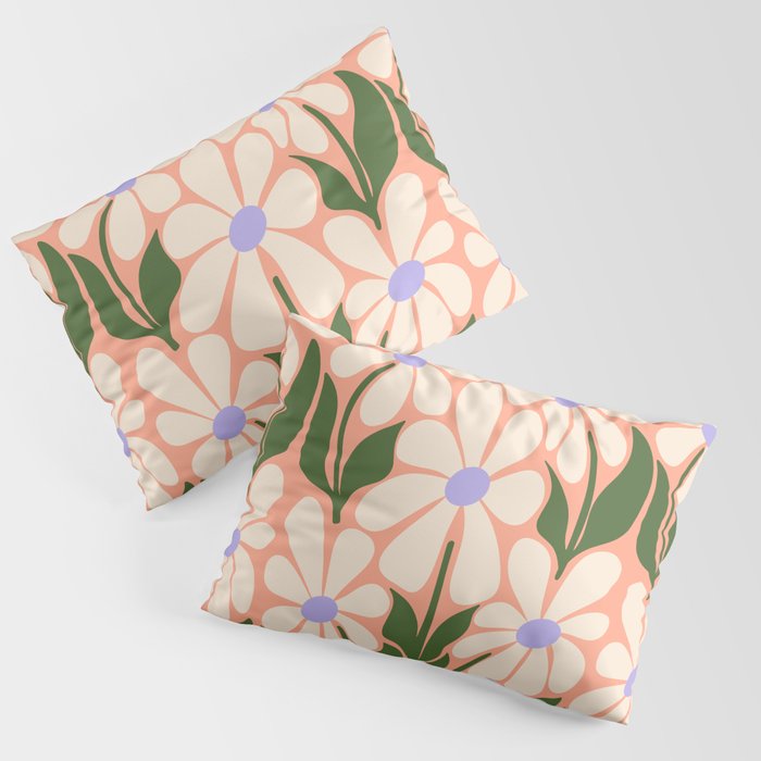 Oh, Daisy! Peach, off-white, purple and green Pillow Sham Gallery Image 1