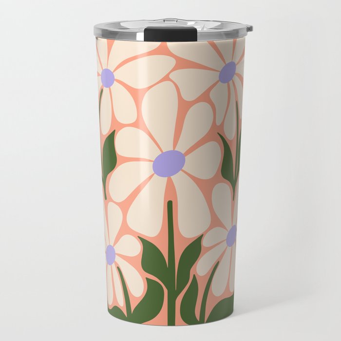 Oh, Daisy! Peach, off-white, purple and green Travel Mug Gallery Image 1