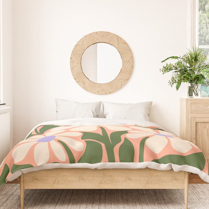Oh, Daisy! Peach, off-white, purple and green Duvet Cover Gallery Image 3