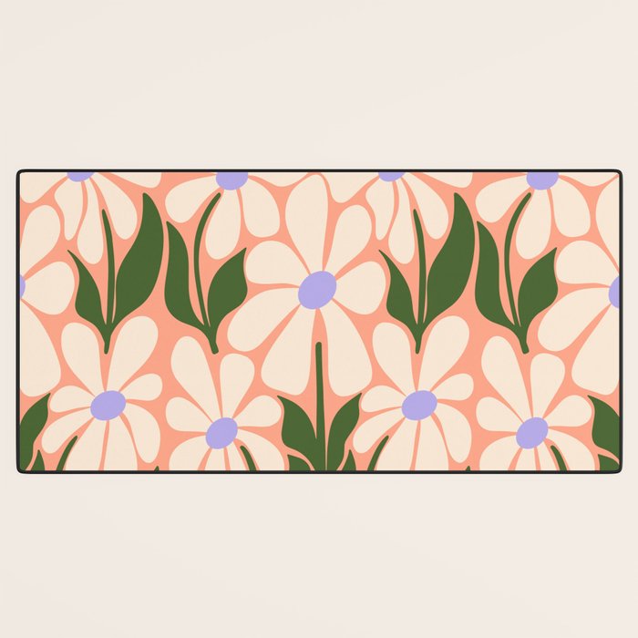 Oh, Daisy! Peach, off-white, purple and green Desk Mat Gallery Image 3