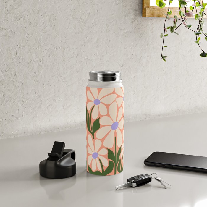 Oh, Daisy! Peach, off-white, purple and green Water Bottle Gallery Image 4