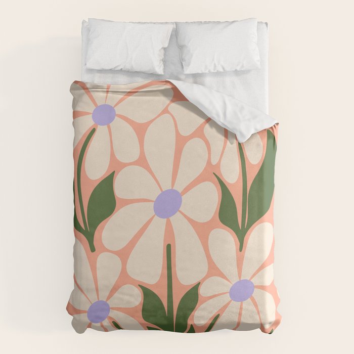 Oh, Daisy! Peach, off-white, purple and green Duvet Cover Gallery Image 6