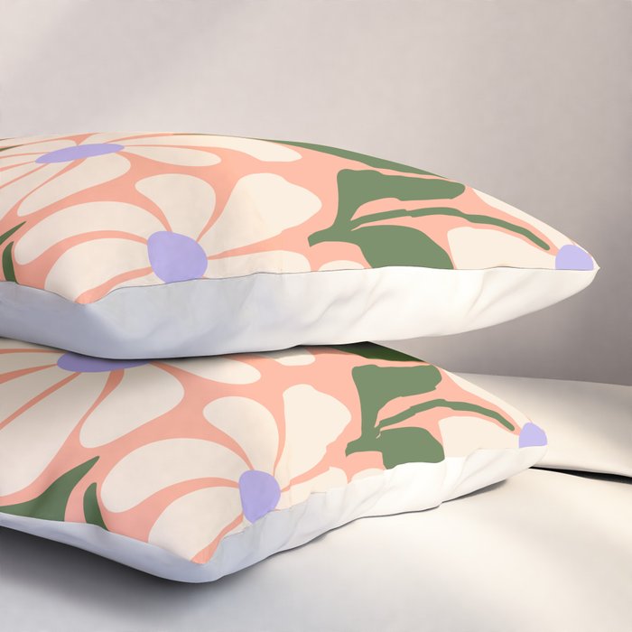 Oh, Daisy! Peach, off-white, purple and green Pillow Sham Gallery Image 3